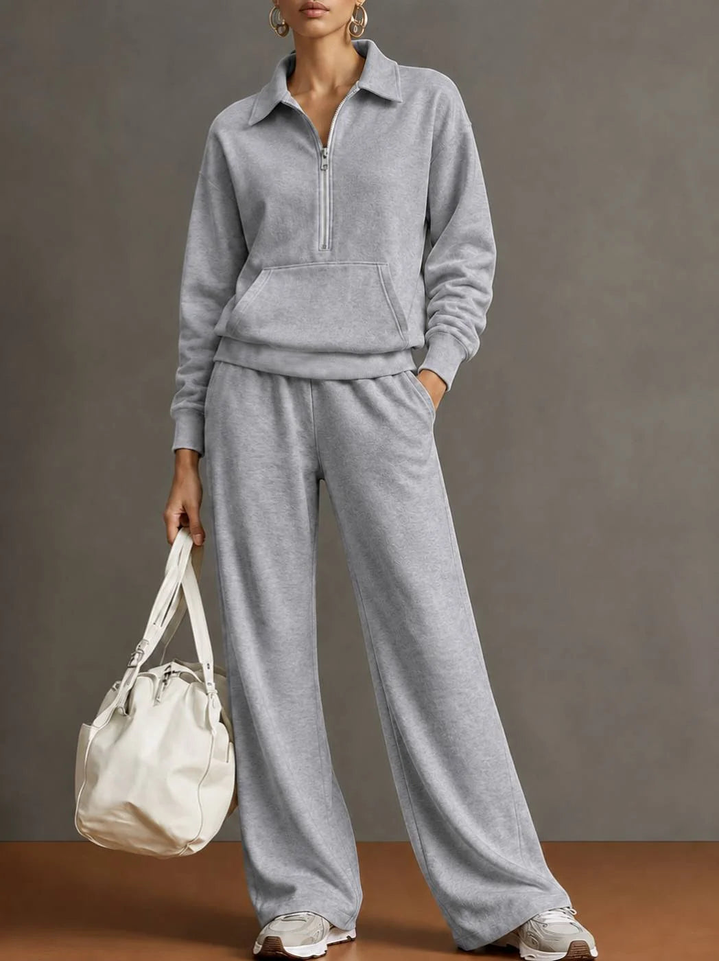 Women's Solid Knitted Autumn Tracksuit | Casual Oversized Loungewear Set