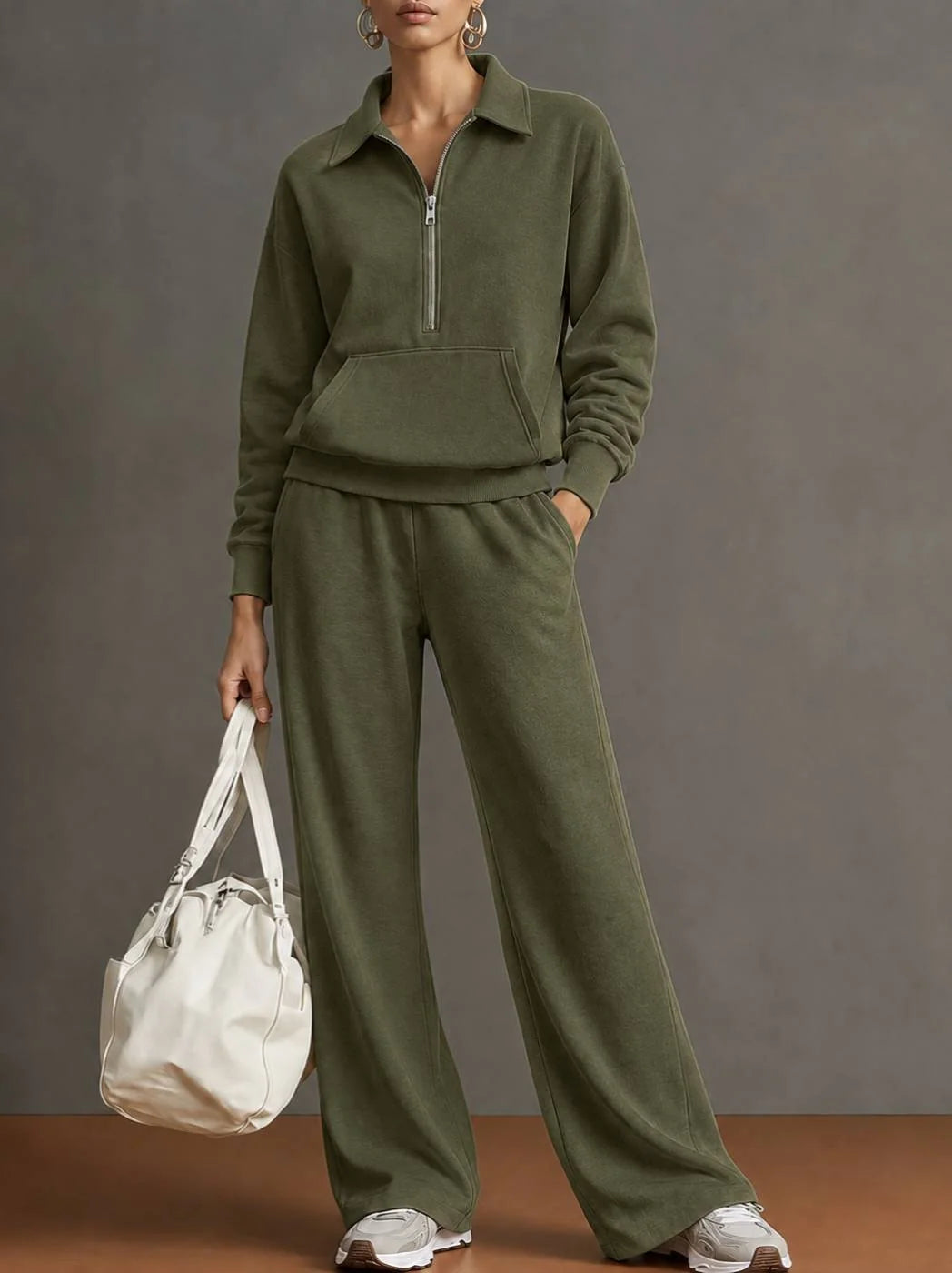 Women's Solid Knitted Autumn Tracksuit | Casual Oversized Loungewear Set