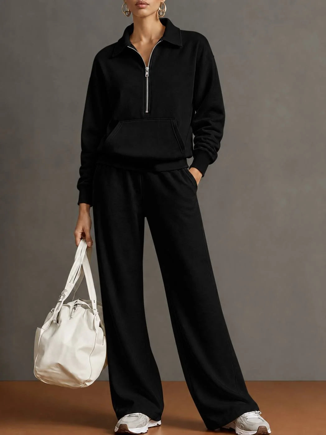 Women's Solid Knitted Autumn Tracksuit | Casual Oversized Loungewear Set