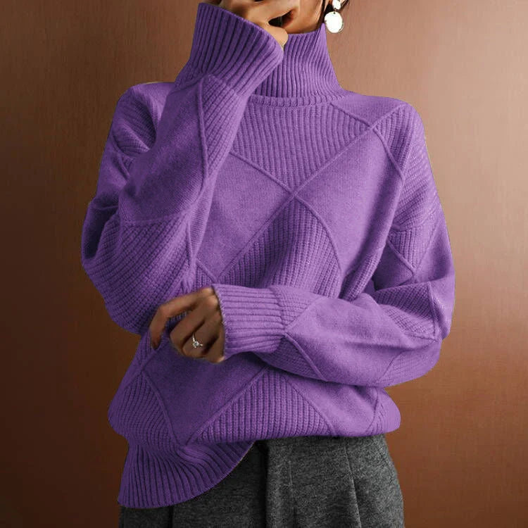 Women's Solid Knitted Winter Sweater | Warm Casual Turtleneck Pullover