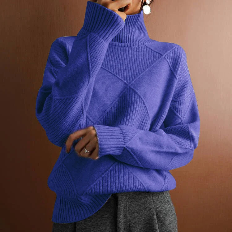 Women's Solid Knitted Winter Sweater | Warm Casual Turtleneck Pullover