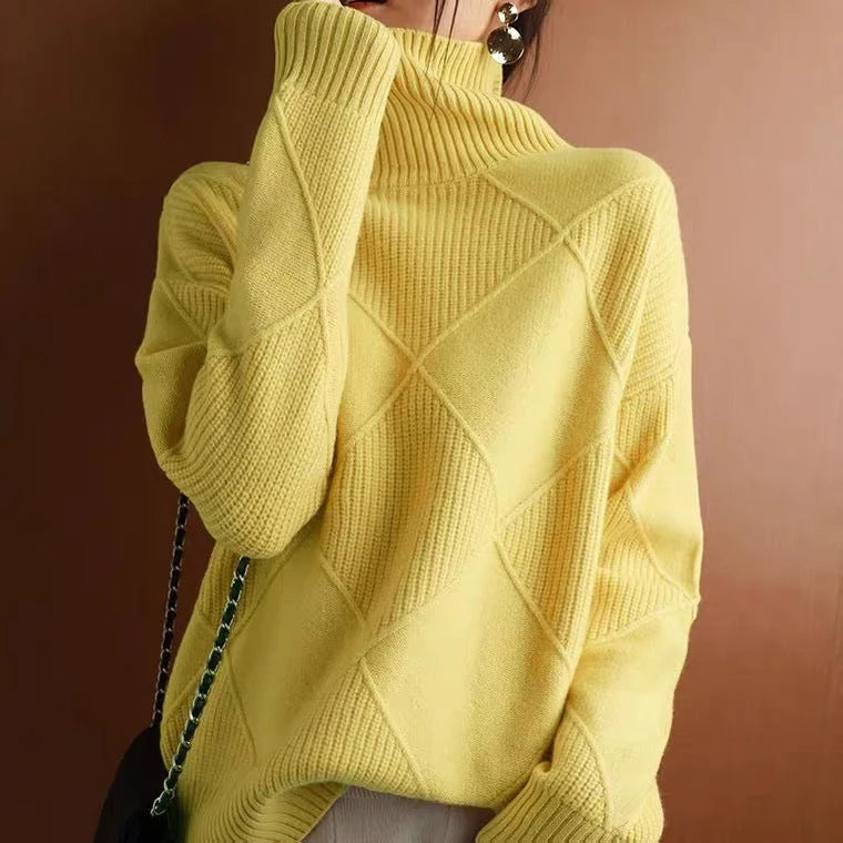 Women's Solid Knitted Winter Sweater | Warm Casual Turtleneck Pullover