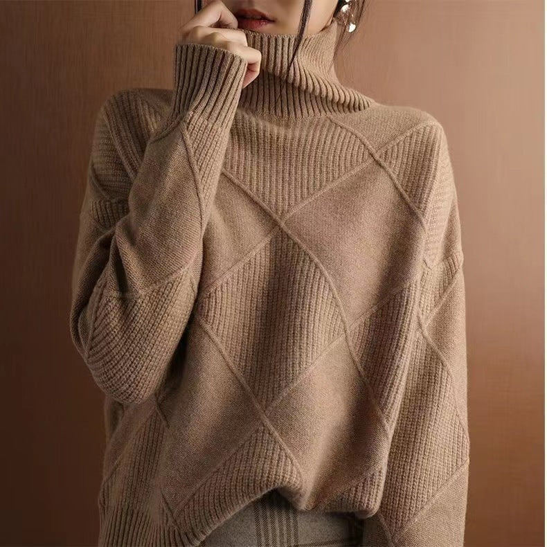 Women's Solid Knitted Winter Sweater | Warm Casual Turtleneck Pullover