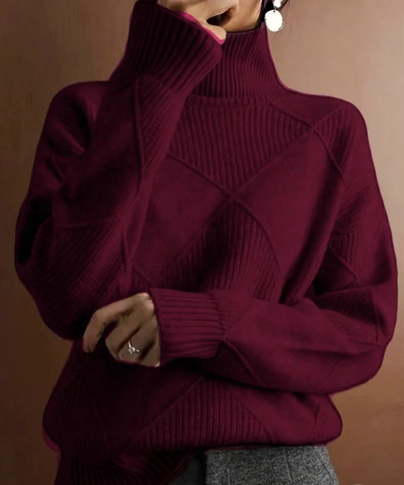 Women's Solid Knitted Winter Sweater | Warm Casual Turtleneck Pullover
