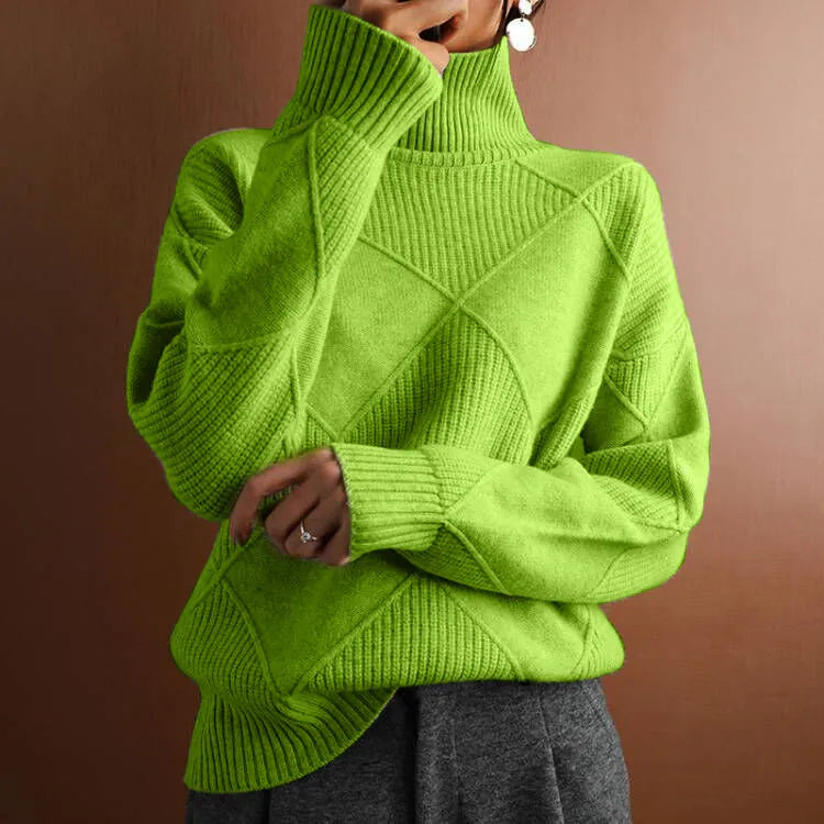 Women's Solid Knitted Winter Sweater | Warm Casual Turtleneck Pullover