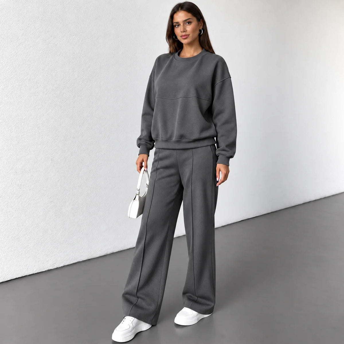 Women's Spandex Solid Tracksuit | Casual Long Sleeve Winter Pants Set