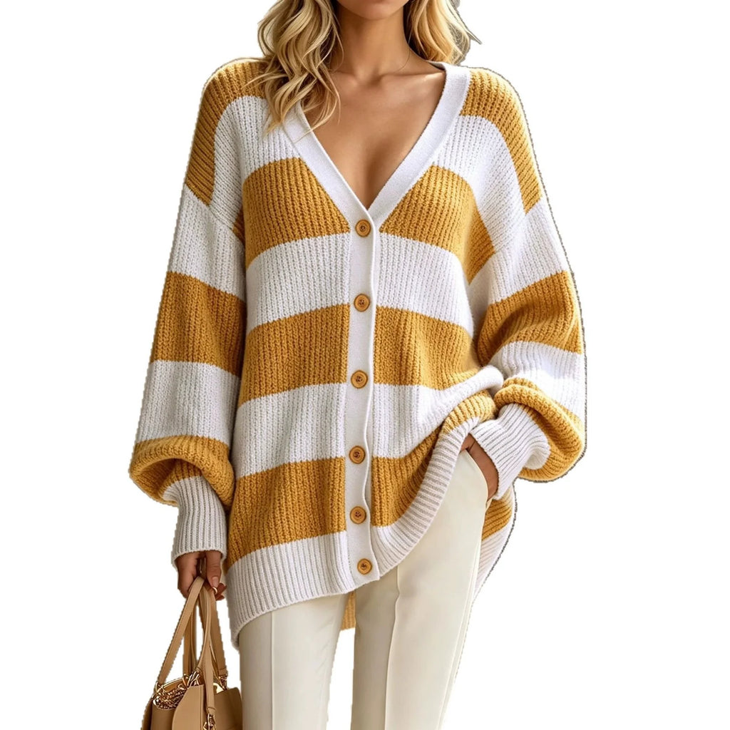 Women's Striped Knit Autumn Cardigan | Casual Long Sleeve Sweater