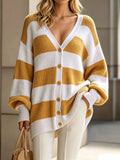 Women's Striped Knit Autumn Cardigan | Casual Long Sleeve Sweater